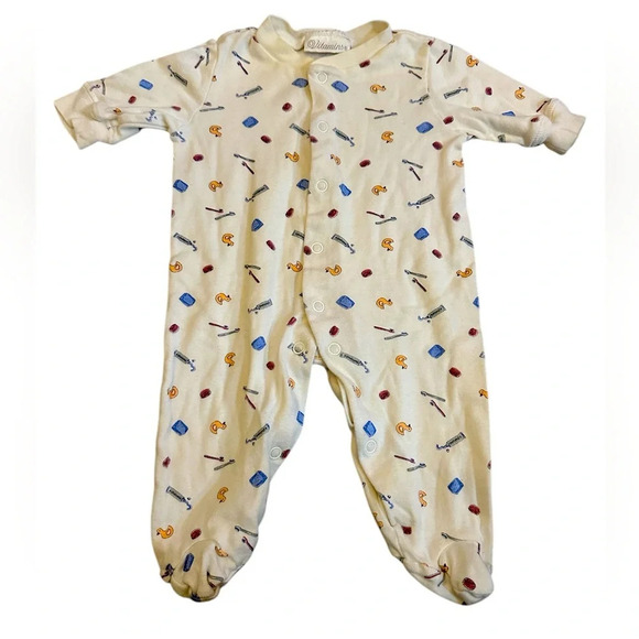 Vitamins Baby Cream Footed Onesie Pajamas Duck Toothbrush Print Size 0-3 Months - Picture 1 of 7